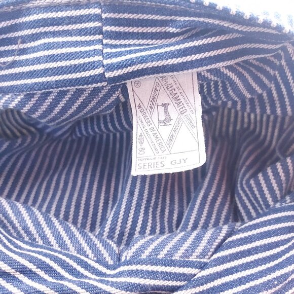 Vintage Lee Denim Conductor Hat Railroad Stripe Engineer Cap Union Made USA